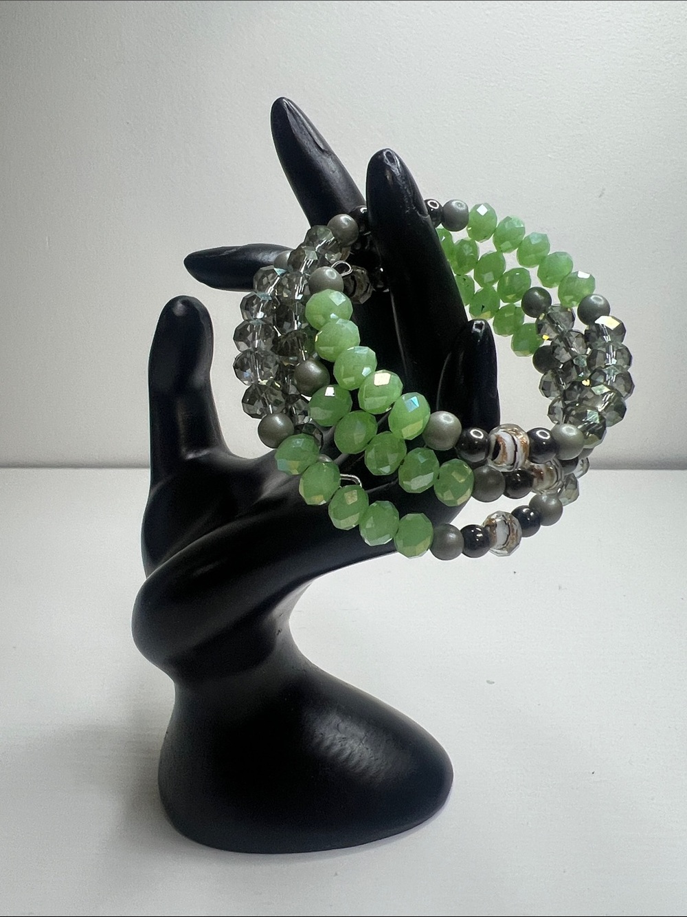 Green Multicolored Beaded Stretch Wrap